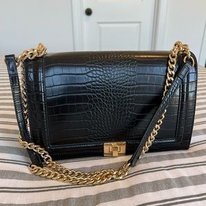 INC black faux alligator leather flap crossbody new never used.